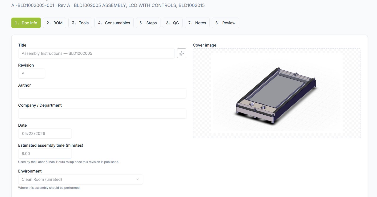 The authoring view. Each tab is a section of the finished packet.