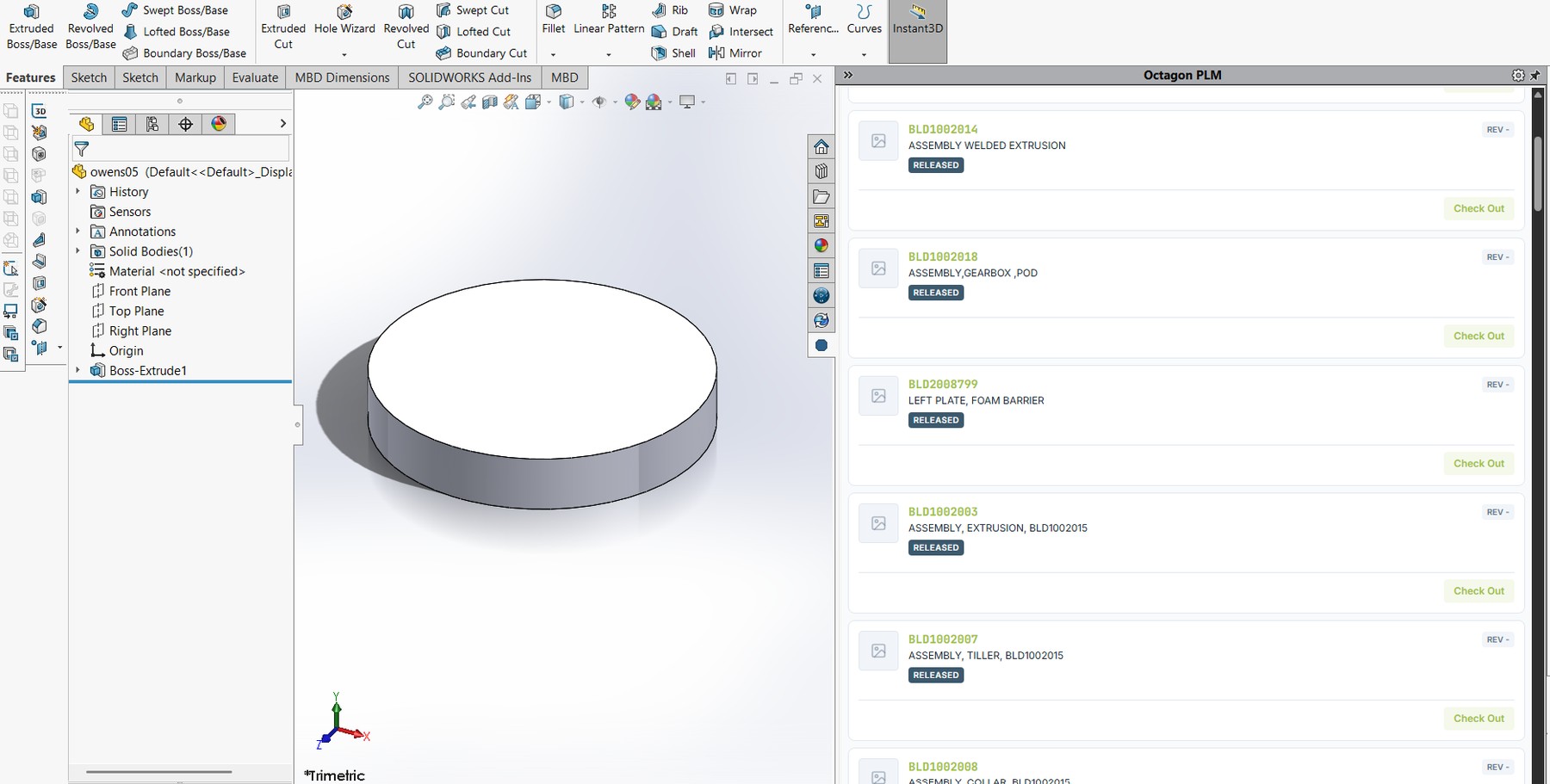 Vault search inside SolidWorks. Open, check out and check in without leaving CAD.