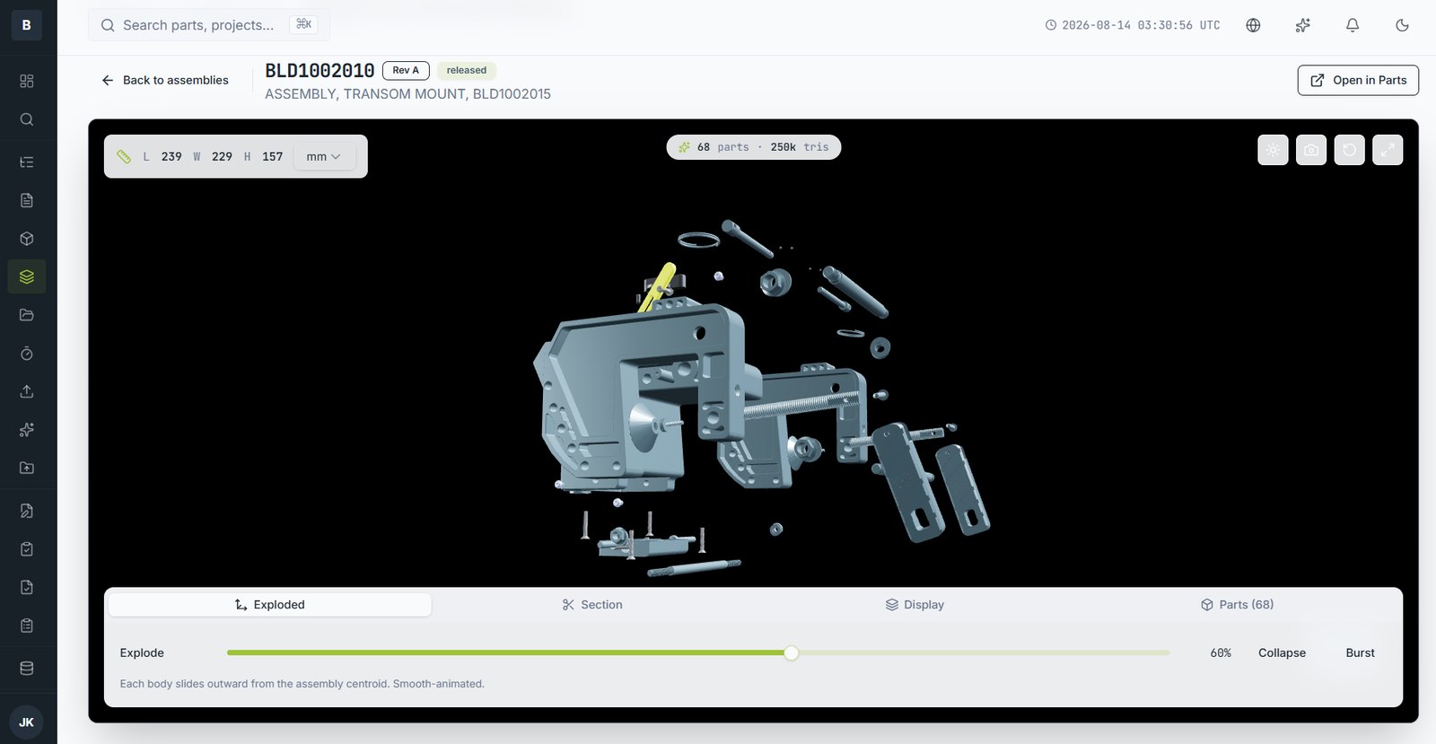 Exploded view in the browser. No CAD licence required.